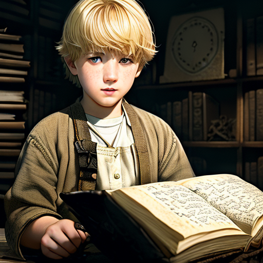 A tightly cropped shot of trembling young hands turning the brittle pages of an old book, a roughly drawn map unfurling with cryptic symbols and a sketch of a sword.